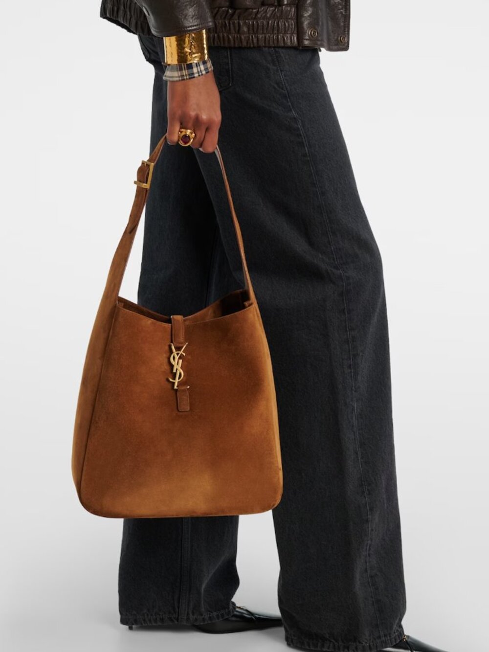 Saint Laurent YSL Le 5 a 7 Supple Large Shoulder Bag in Caramel Cognac Suede